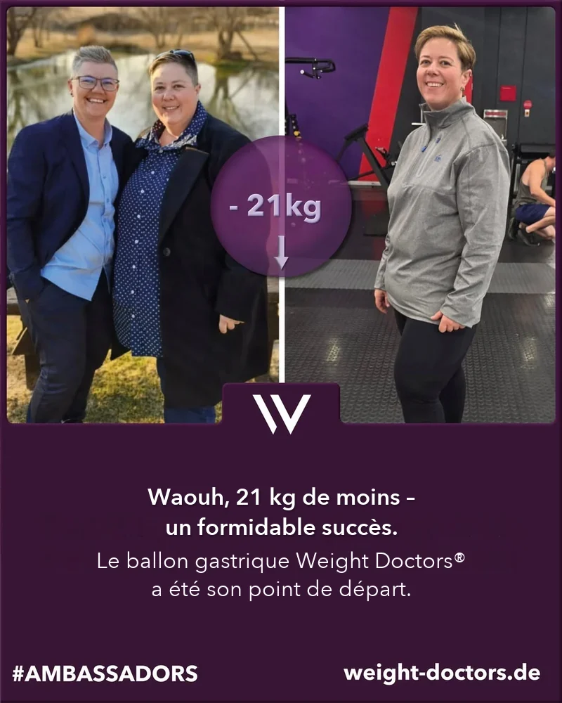 Weight Doctors® avant et après&nbsp;: Elli avec 21 kg de moins, avec le Weight Doctors® BALLON GASTRIQUE