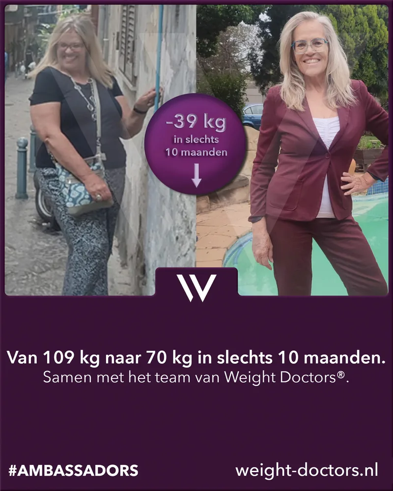 Weight Doctors® voor-en-na: patiënte van 109 kg naar 70 kg in tien maanden, samen met het team van Weight Doctors®