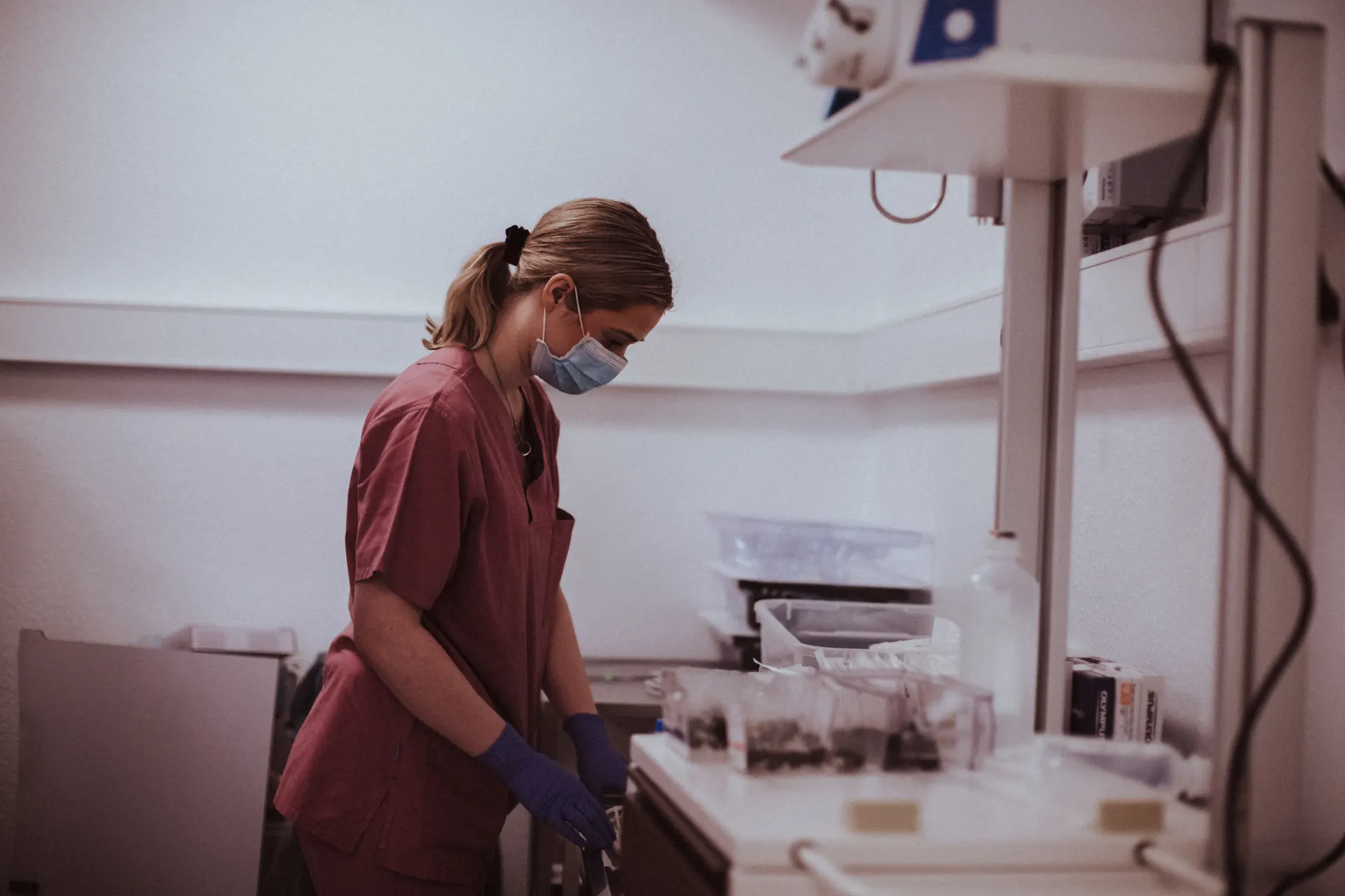 Nurse preparing the instruments for the endoscopy